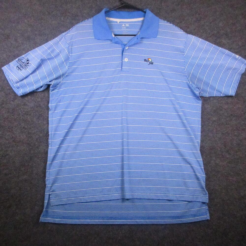 Adidas Polo Shirt Mens Large Blue Stripe Bay Hill Arnold Palmer Golf Climalite